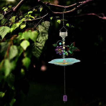 Solar Powered Water Light Bird Feeder Art Hanging Bird Bath Outdoor Solar Glass Bowl Feeder for Gard