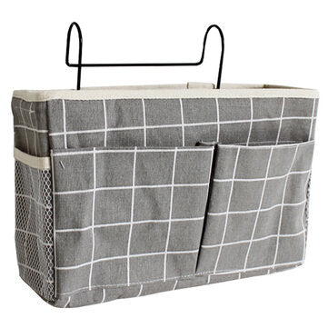 Saijia Sngd001 1Pcs Storage Hanging Bag Cotton Linen Bedside Storage Tool Wate... (COLOR: GREYPLAID)
