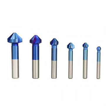 Drillpro 6Pcs 6.3-20.5mm 90 Degrees 3 Flutes Countersink Drill Bit Nano Blue Coated Chamfer Cutter H