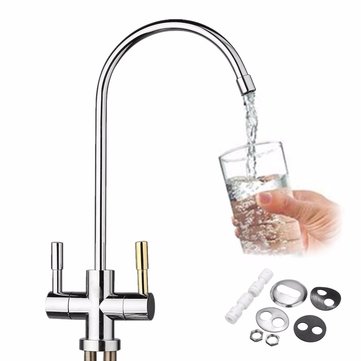 1/4`` Double Holes Chrome RO Reverse Osmosis Kitchen Sink Drinking Water Filter Neck Faucet