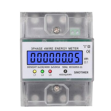 SINOTIMER DDS024T Din Rail 380V 80A 3 Phase 4 Wire Electronic Watt Power Energy Meter Wattmeter kWh