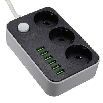 5V 3.4A Desktop 3 Power Socket 6 USB Port 5.24ft/1.6m EU Plug Charging Socket