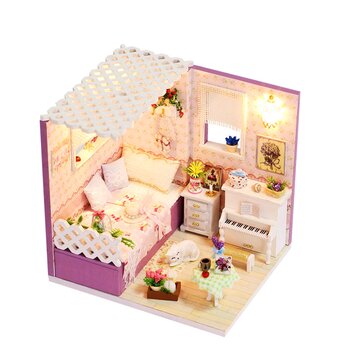 DIY Wooden Doll House Room Furniture Set LED Light Miniature Girl Princess Christmas Room Puzzle Toy