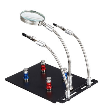 Universal 3 Flexible Arms Soldering Station Holder PCB Fixture Helping Hands with 4Pcs Magnetic Colu