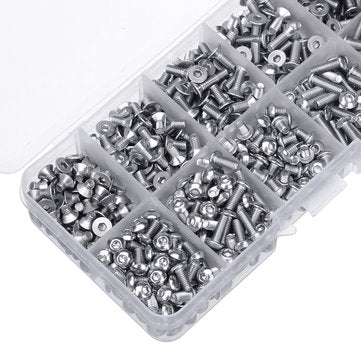 Suleve M3SH9 700Pcs M3 304 Stainless Steel Machine Screw Hex Socket Flat&Button Head Bolt Assortm