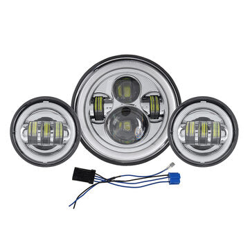 Motorcycle 7" LED Projector Headlight + 4.5" Passing Auxiliary Light With Aperture White And Yellow