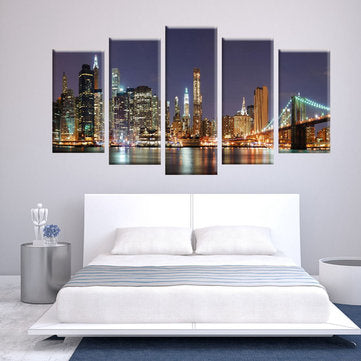 5Pcs Cityscape Night Canvas Art Print Paintings Picture Home Wall Decor