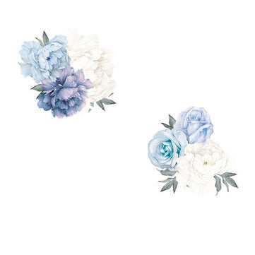 Blue Peony Rose Flowers Wall Sticker Mural Modern Girls Room Decor Art Nursery Decals Kids Room Home