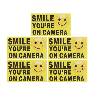 5Pcs Smile You`re On Camera Self-adhensive Video Alarm Safety Camera Stickers Sign Decal