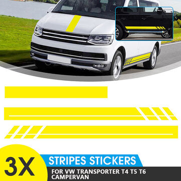 3PCS Side Body Stripes Hood Stickers Decals For VW Transporter T4 T5 T6 Campervan (COLOR.: YELLOW)