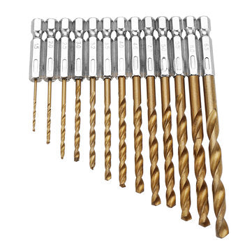 Drillpro DB-T2 13pcs 1.5-6.5mm HSS Titanium Coated 1/4 Inch Hex Shank Twist Drill Bit Set