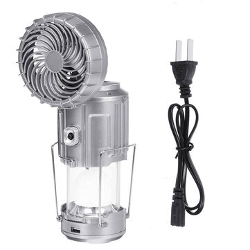 Solar Outdoor Fan Rechargeable Camping Lantern Light LED Hand Lamp Flashlight (COLOR: SILVER)