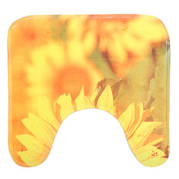 3pcs/Set Yellow Sunflower Non-Slip Bathroom Pedestal Rug Lid Toilet Cover Bath Mat Floor Carpet Home