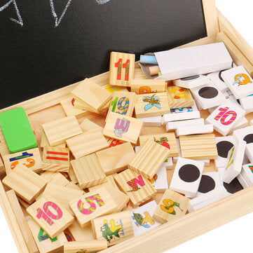 Wooden Magnetic Puzzle Kids Multifunctional Educational Learning Box Double-sided Drawing Board Educ