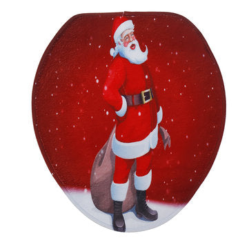 Santa Claus Waterproof Non-Slip Bathroom Shower Curtain Toilet Cover Mat Rug Set