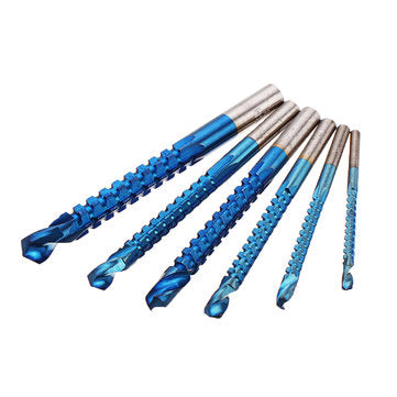 Drillpro 6Pcs 3-8mm Blue Nano Coated Grooving Drill HSS Woodworking Drill Bit Plastic Metal Hole Gro