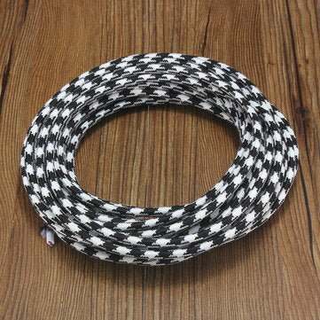 10M 2 Cord Color Vintage Twist Braided Fabric Light Cable Electr... (COLOR.: BLACK&WHITEHOUNDSTOOTH)