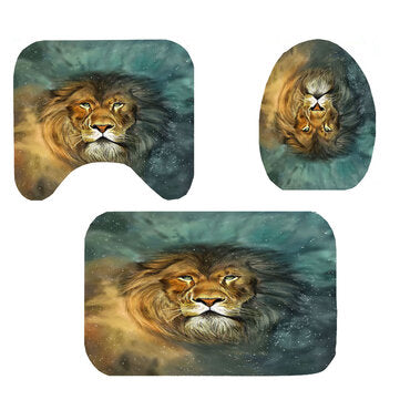 Waterproof Lion Galaxy Star Pattern Shower Curtain Anti-skid Bathroom Pedesta... (MAT PACKAGE: 3PCS)