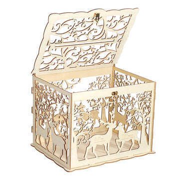 Wooden Loving Deer Wedding Card Box Wedding Money Box Wooden Gift Case With Lock Wedding Birthday Pa