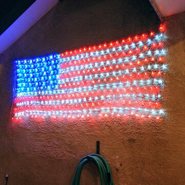 AC110V 2m*1m American Flag Net Lamp Waterproof 390LED String Light Outdoor Yard Home Holiday Decorat