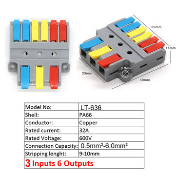 5/10Pcs LT-636 Wire connector In 0.5-6mm Fast Electrical Distrib... (QUANTITY: 5PCS | COLOR: GRAY)