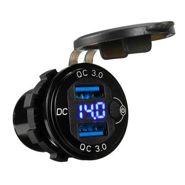 QC3.0 Dual USB Charger Fast Charge Socket Outlet With Voltage Display For Car Truck Boat Yacht Water