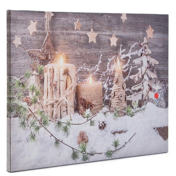 Wall Art Picture Christmas Decoration Light Up LED Canvas Flickering Candles