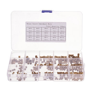 Suleve MXBN3 250pcs M2/M3/M4 Metric Threaded Brass Knurl Round Insert Nut Assortment Set