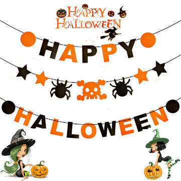 Happy Halloween Decoration Props Hanging Letter Bat Balloon Spiders Pumpkin