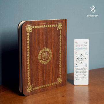 Wooden Quran Speaker Colorful LED Book Light Wireless Bluetooth Koran Reciter Speaker Ramadan Kids A