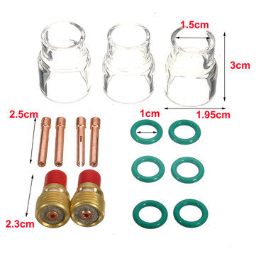 15Pcs TIG Welding Torch Gas Lens #12 Cup Kit for WP-9/20/25 Series 1/8inch
