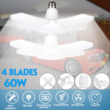 60W E27 LED Garage Light Bulb 4 Blades Deformable Home Ceiling Fixture Shop Lamp 95-265V