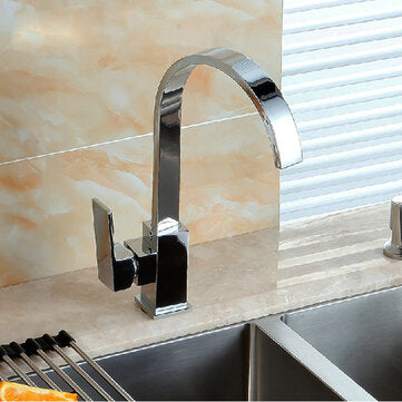 Square Chrome Brass Kitchen Bathroom Hot Cold Water Switch Basin Mixer Tap