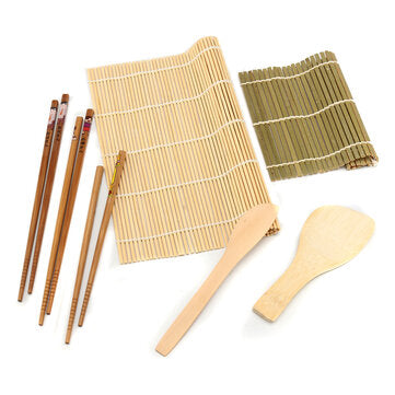 7 pcs Rolling Mats Chopsticks Rice Spreader Paddle Bamboo Sushi Making Kit BBQ Mat