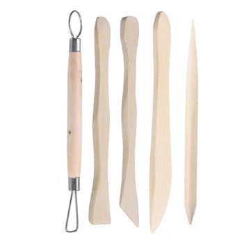 5PCS Wooden Handle Pottery Ceramics DIY Tools Set Wood Handle Wax Pottery Clay Sculpture Carving Too