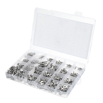 Suleve MXSH8 1220Pcs Stainless Steel Hex Socket Flat Head Screws Bolt Nuts Washers Assortment Kit M2