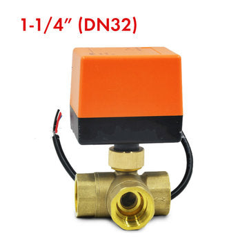 1/2" 3/4" 1" Motorized Electric Brass 3 Way Ball Valves Female 3 Wire AC 220V F... (SIZE: 1-1/4INCH)