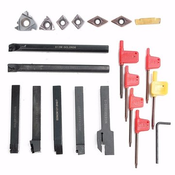 7pcs 12mm Shank Lathe Turning Tool Holder Boring Bar with 7pcs Carbide Insert and Wrench