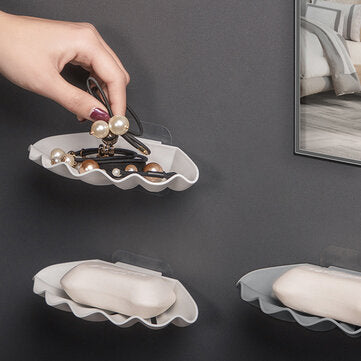Shell Shaped Soap Box Dish Double Layer Drain Essential Oil Soap B... (LAYERS: 1LAYER | COLOR: GREY)