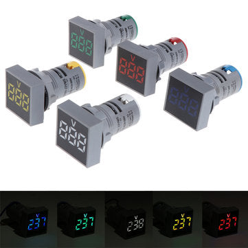 3pcs Blue 22MM AC 60-500V Voltmeter Square Panel LED Digital Voltage Meter Indicator Light