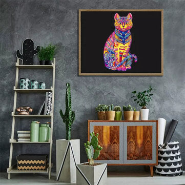 Wooden Cat Jigsaw Puzzle DIY Unique Shape Pieces Animal Gift Mysterious Early Education Toys for Chi