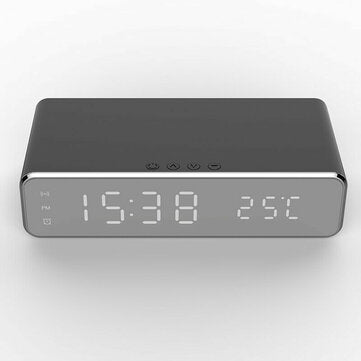 Electric LED 12/24H Alarm Clock With Phone Wireless Charger Table Digital Thermometer Display Deskto