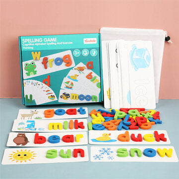 Wooden Alphabet Learning Cards Set Word Spelling Practice Game Educational Toy English Letters Spell
