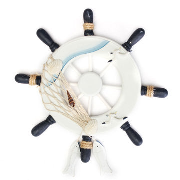 Wood Boat Ship Wheel Rudder Nautical Decoration Beach Home Wall Hanging Decorations (COLOR.: WHITE)