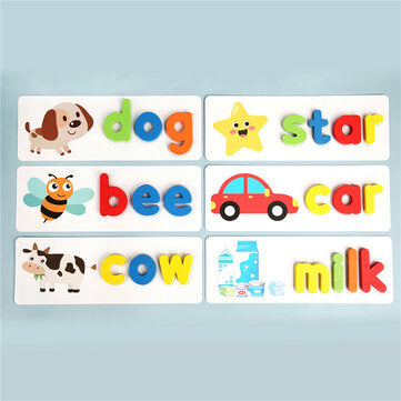 Wooden Alphabet Learning Cards Set Word Spelling Practice Game Educational Toy English Letters Spell