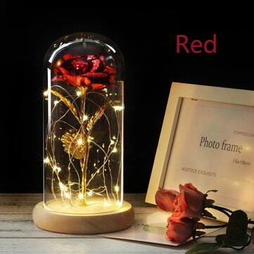 Romantic Eternal Rose Flower LED String Night Light Gift For Birthday Wedding Valen... (COLOR.: RED)