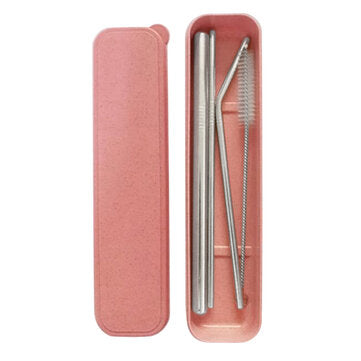 Stainless Steel Metal Drinking Straw Reusable Juice Pipe + Cleaner Brush + Box (NUMBER: 3)