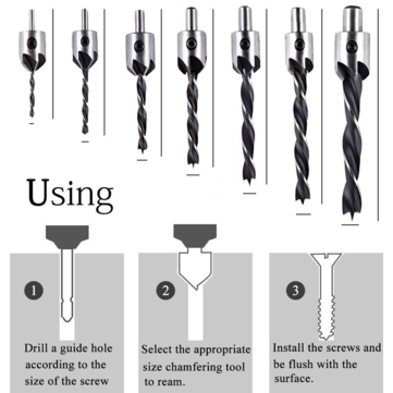 Drillpro 25pcs Woodworking Chamfer Countersink Drill Bit Set Step Drill Bits 5 Flute 90 Degree Count