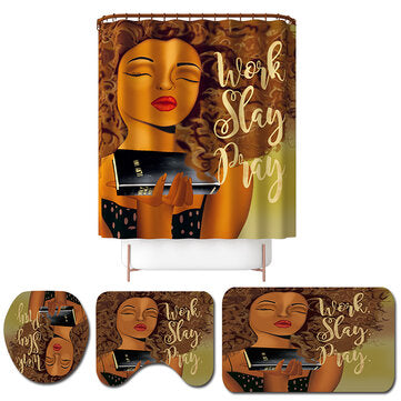 Shower Curtain Bathing Bath Mat Lid Toilet Cover Rugs Set Decor (TYPE: 4)