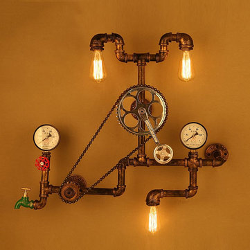 Vintage Steampunk 3/4`` Stop Valve Light Switch Red Handle W/ Wire For Pipe Lamp